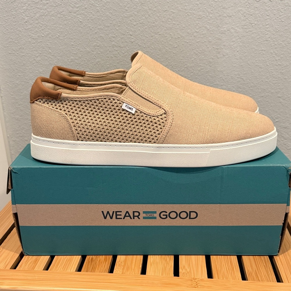 TOMS Men’s Baja 2.0 Slip-On Sneaker Almond Legacy Canvas/Textured Mesh New 13